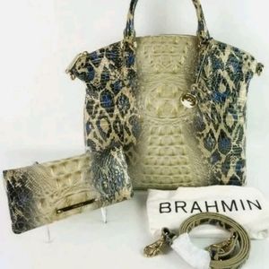 Brahmin 2 pcs Rare Duxbury Melbourne Satchel Purse Bag + Wallet NWT Italian